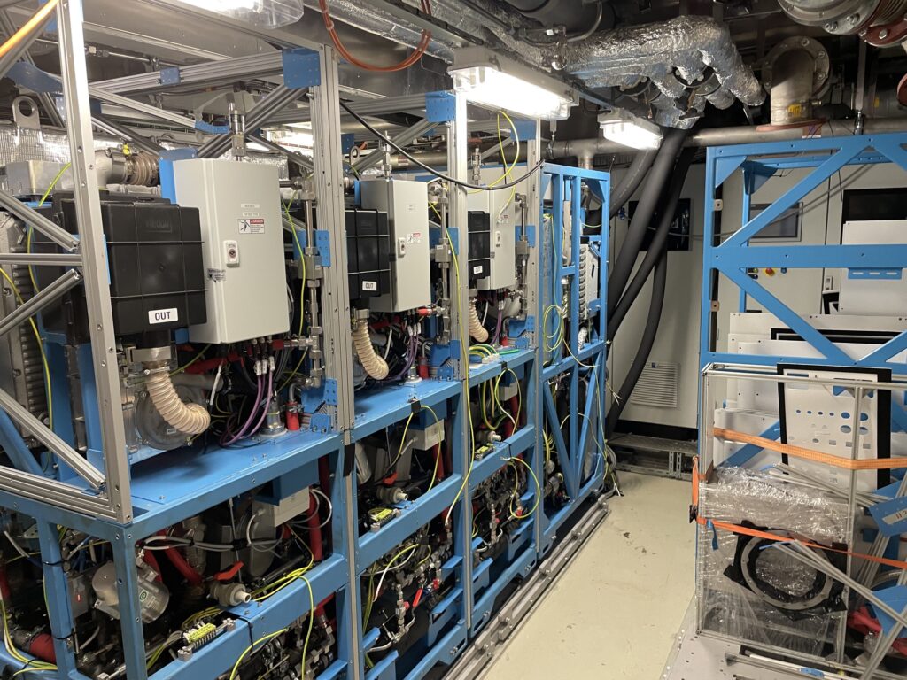 Close-up of the fuel cell system on AIDAnova, featuring advanced technology for eco-friendly power generation on a cruise ship.