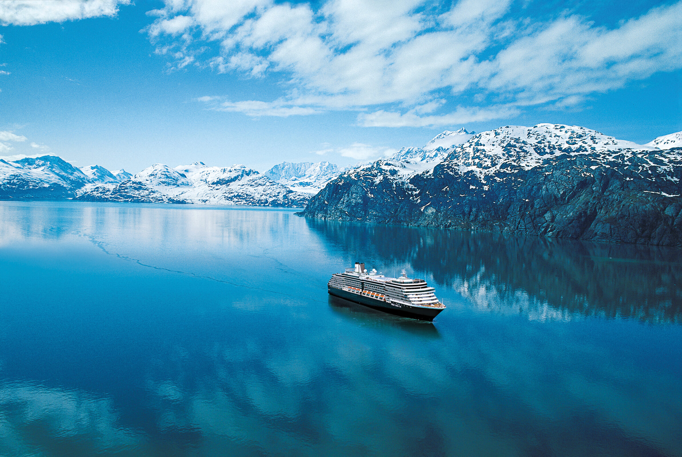 Westerdam sailing through the stunning landscapes of Glacier Bay, Alaska.